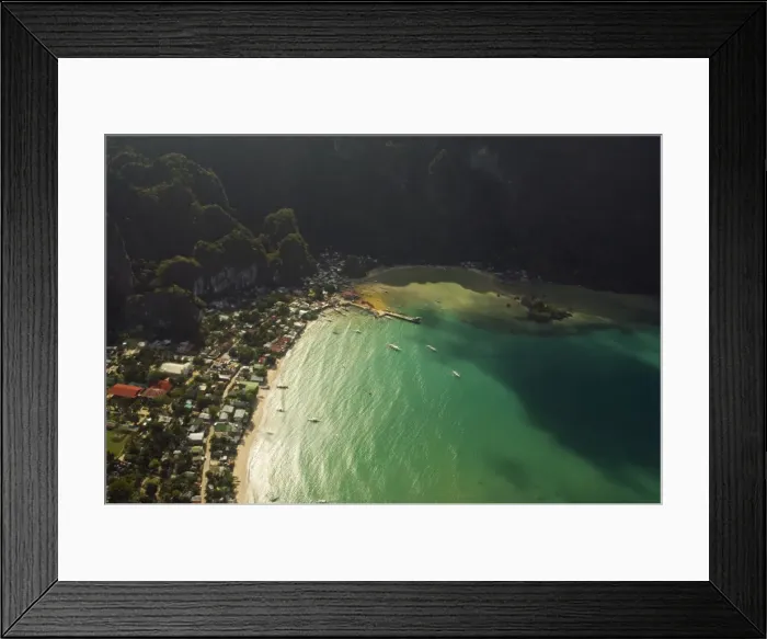 Framed Print : Aerial view of town and beach at El Nido Framed Print : Aerial view of town and beach at El Nido