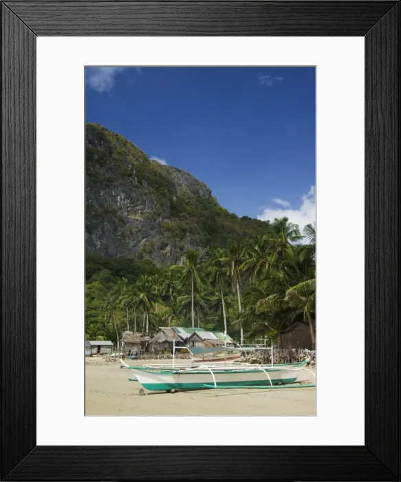 Framed Print : Palm trees line beach and fishing boats Framed Print : Palm trees line beach and fishing boats