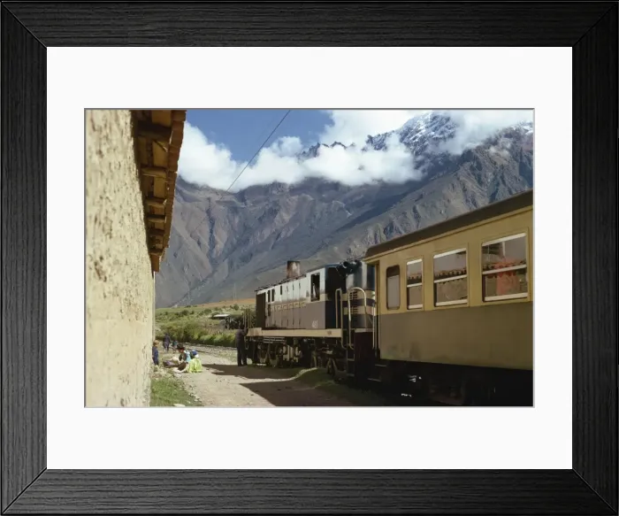 Framed Print : A train at a stop in the Urubamba Valley in Peru Framed Print : A train at a stop in the Urubamba Valley in Peru