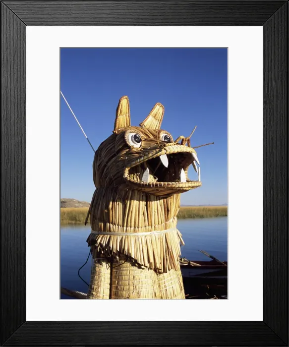 Framed Print : Detail of decoration on traditional reed boat Framed Print : Detail of decoration on traditional reed boat