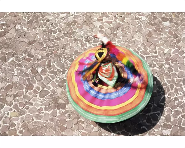Overhead view of a Mestiza Cuzquena dancer in motion