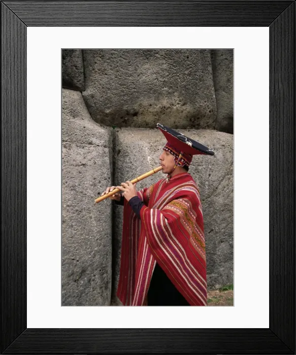 Framed Print : Portrait of a Peruvian man playing a flute Framed Print : Portrait of a Peruvian man playing a flute