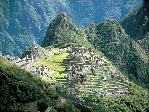 Looking down onto the Inca city from the Inca trail