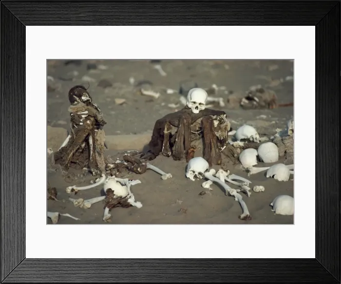 Framed Print : Human remains in a cemetery in the Nazca desert Framed Print : Human remains in a cemetery in the Nazca desert