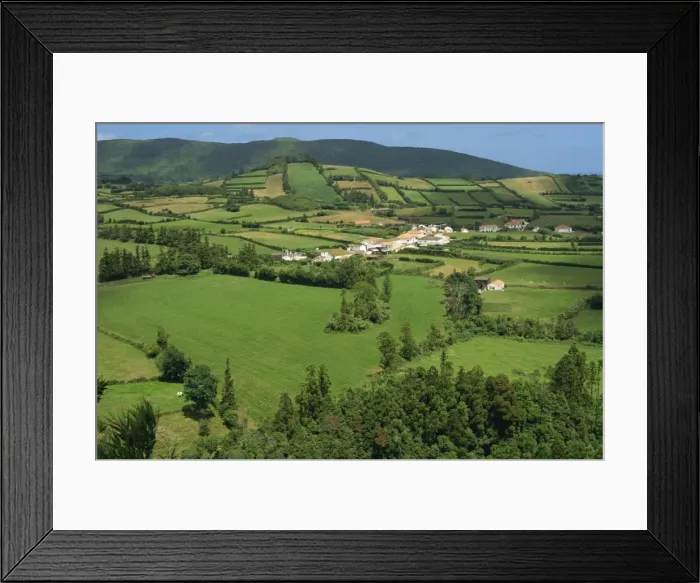 Framed Print : Landscape of fields and small village on the island of Faial Framed Print : Landscape of fields and small village on the island of Faial
