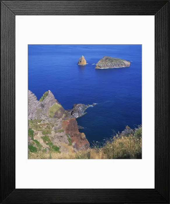 Framed Print : Rock formations on the volcanic coastline on the island Framed Print : Rock formations on the volcanic coastline on the island