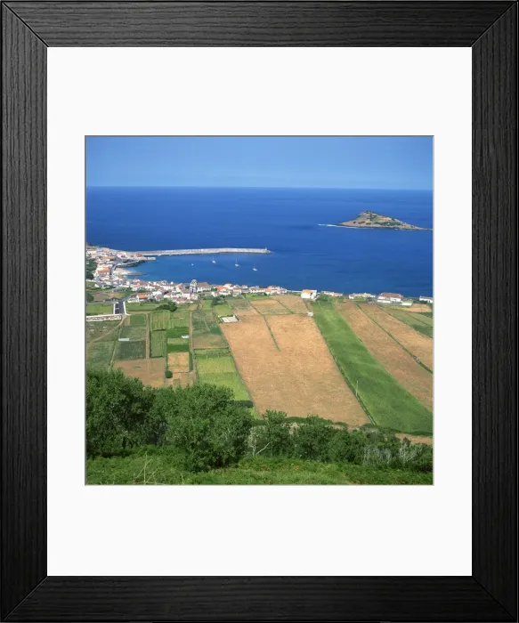 Framed Print : Fields, town and harbour on the island of Graciosa in the Azores Framed Print : Fields, town and harbour on the island of Graciosa in the Azores