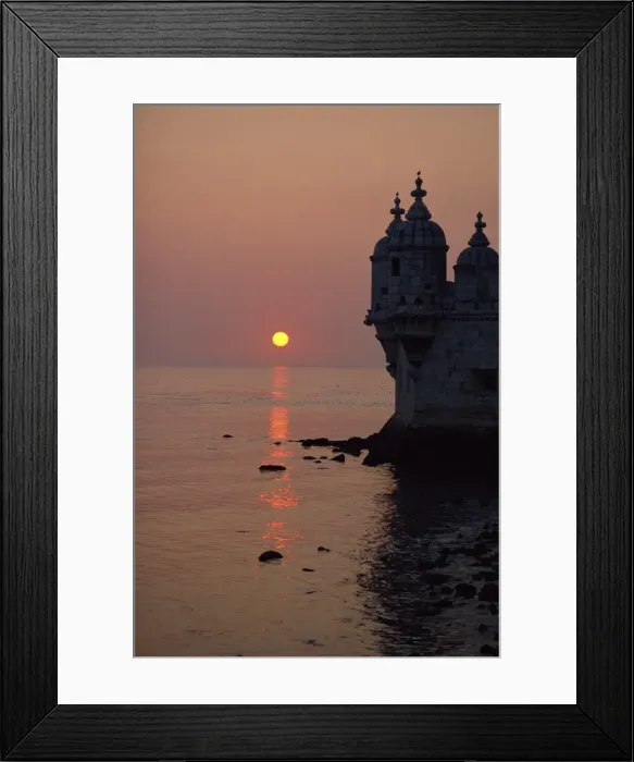 Framed Print : Turrets of the 16th century Belem Tower silhouetted in the sunset Framed Print : Turrets of the 16th century Belem Tower silhouetted in the sunset