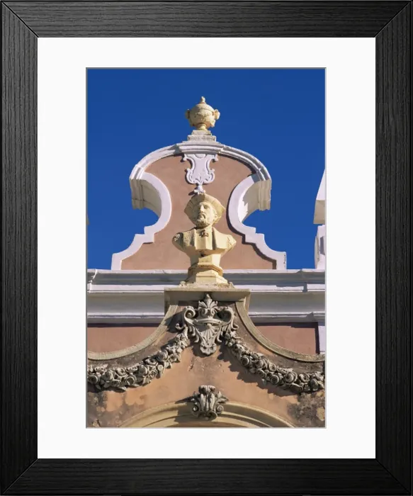 Framed Print : Bust of Vasco da Gama in the gardens of the Estoi Palace Framed Print : Bust of Vasco da Gama in the gardens of the Estoi Palace