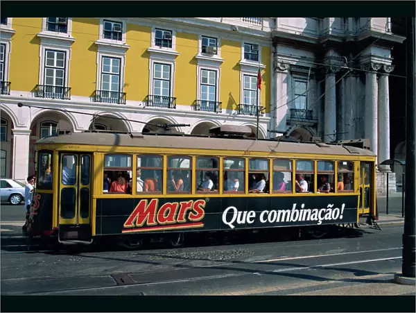 A tram advertising Mars bars in the city of Lisbon