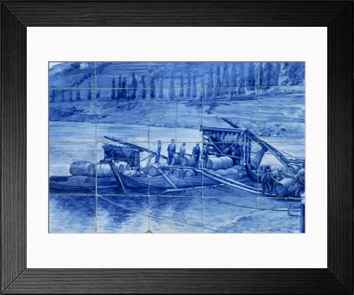 Framed Print : Azulejos showing port barges Framed Print : Azulejos showing port barges