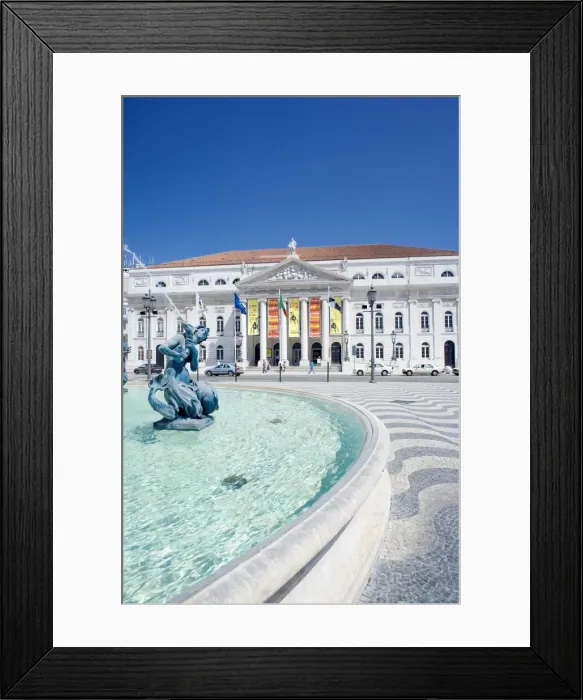 Framed Print : Statues and fountain in front of the Lisbon Opera House Framed Print : Statues and fountain in front of the Lisbon Opera House