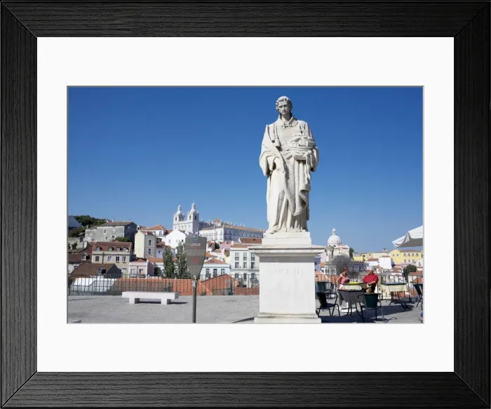 Framed Print : San Vincente de Fora statue and view of Alfama district Framed Print : San Vincente de Fora statue and view of Alfama district