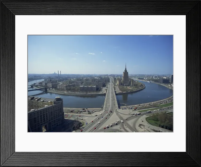 Framed Print : Aerial view over large river meander through Moscow Framed Print : Aerial view over large river meander through Moscow