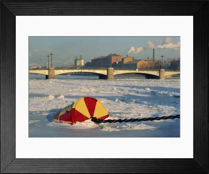Framed Print : Buoy frozen into ice on the Bol Shaya Nevka River Framed Print : Buoy frozen into ice on the Bol Shaya Nevka River