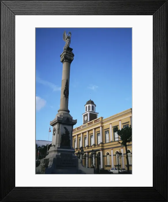 Framed Print : Monument aux Morts and Hotel Central, St Framed Print : Monument aux Morts and Hotel Central, St