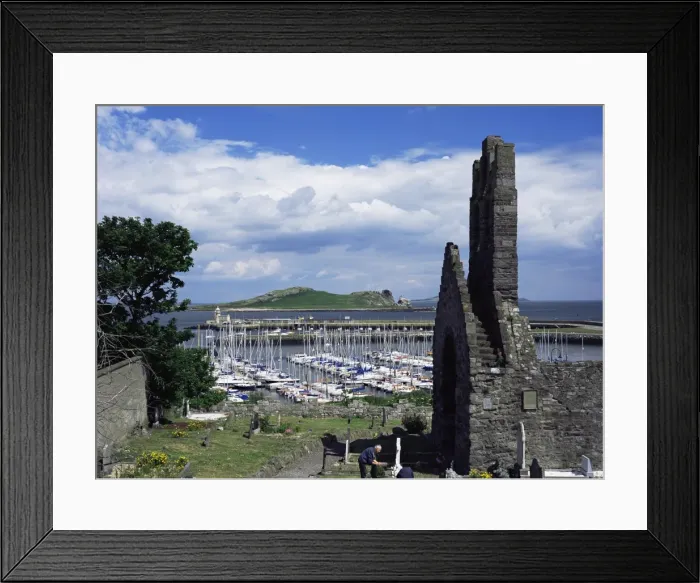 Framed Print : St. Marys Abbey ruins and the harbour, Howth, Co Framed Print : St. Marys Abbey ruins and the harbour, Howth, Co