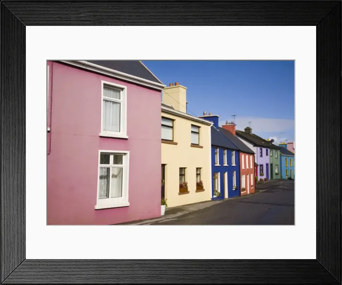 Framed Print : Row of colourful traditional houses in main street Framed Print : Row of colourful traditional houses in main street