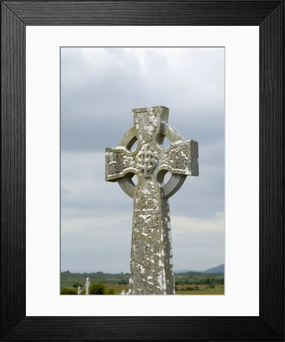 Framed Print : Celtic style cross in graveyard