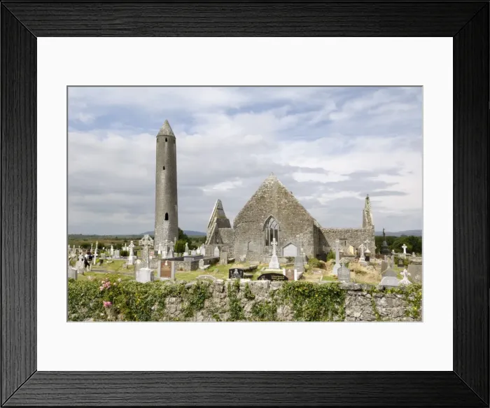 Framed Print : Kilmacdaugh churches and round tower Framed Print : Kilmacdaugh churches and round tower