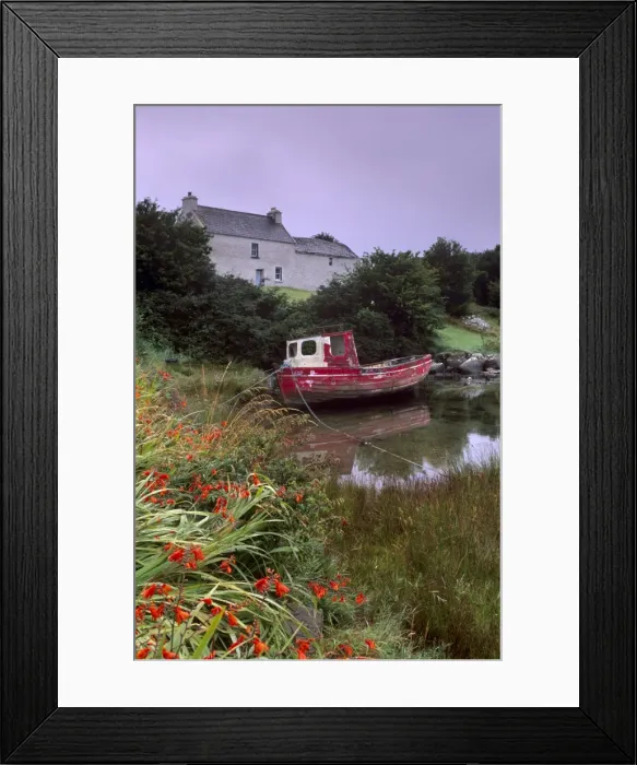 Framed Print : Red boat and house Framed Print : Red boat and house