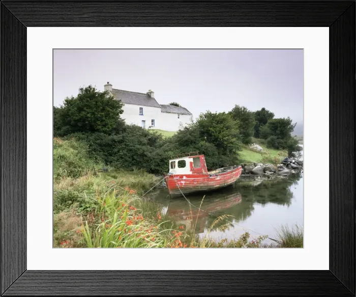 Framed Print : Red boat and house Framed Print : Red boat and house