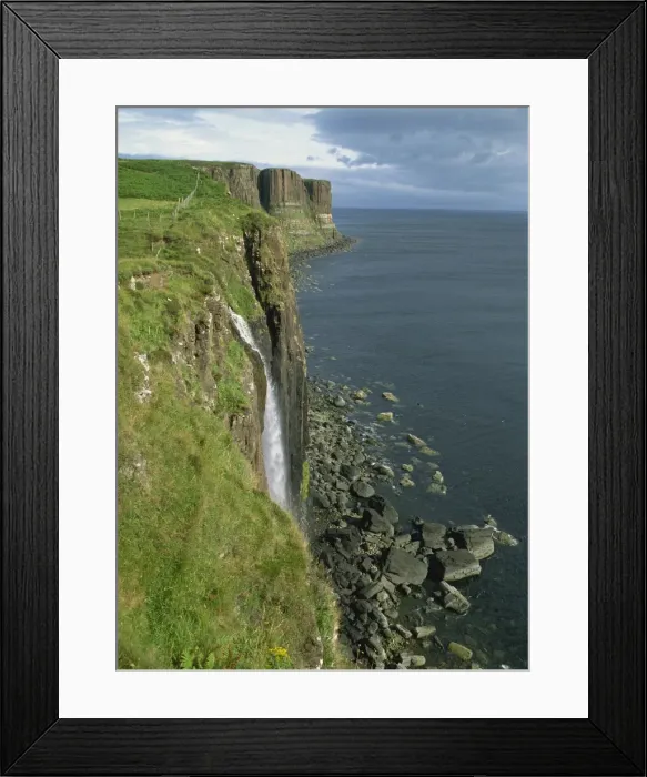 Framed Print : Waterfall over cliff into the sea Framed Print : Waterfall over cliff into the sea
