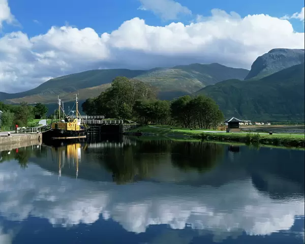 View across the Caledonian Canal to Ben Nevis and Fort William