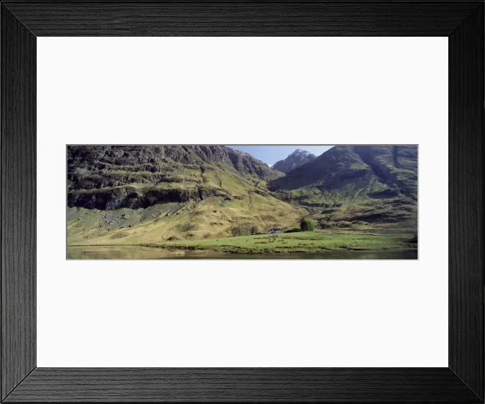 Framed Print : Mountain scenery and isolated farmhouse on shore of Loch Achtriochtan Framed Print : Mountain scenery and isolated farmhouse on shore of Loch Achtriochtan