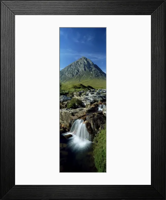 Framed Print : Waterfall on the River Coupall with Buachaille Etive Framed Print : Waterfall on the River Coupall with Buachaille Etive