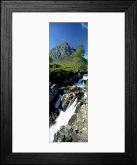 Framed Print : Waterfall on the River Coupall with Buachaille Etive Framed Print : Waterfall on the River Coupall with Buachaille Etive