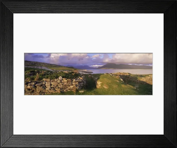 Framed Print : View towards Isle of Lewis from ruins of Blackhouses Framed Print : View towards Isle of Lewis from ruins of Blackhouses