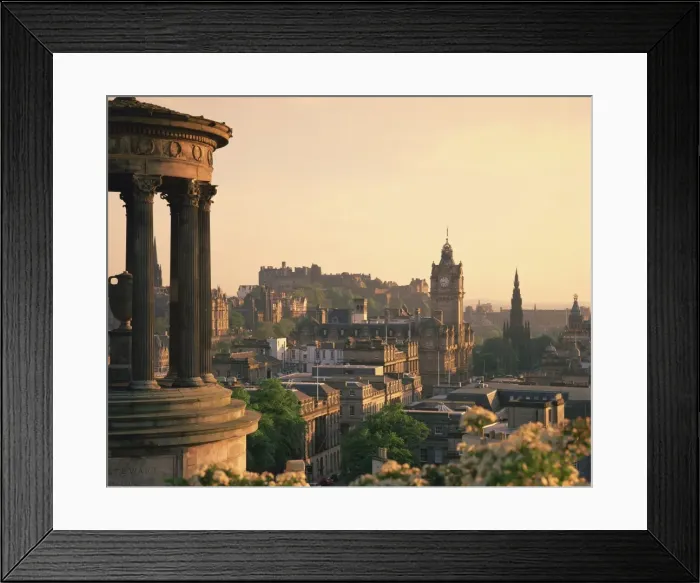 Framed Print : The Dugald Stewart Monument and view over Princes Street Framed Print : The Dugald Stewart Monument and view over Princes Street