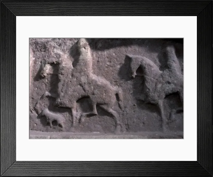 Framed Print : Riders with high-stepping horses and hound Framed Print : Riders with high-stepping horses and hound