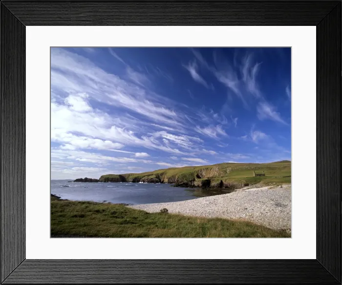 Framed Print : Funzie Bay and abandoned house Framed Print : Funzie Bay and abandoned house