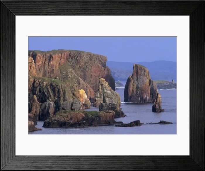 Framed Print : Stoura Pund cliffs and stacks of red sandstone Framed Print : Stoura Pund cliffs and stacks of red sandstone