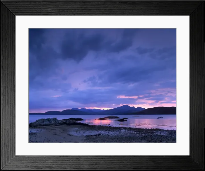 Framed Print : Black Cuillins range from the shores of Loch Eishort at dusk Framed Print : Black Cuillins range from the shores of Loch Eishort at dusk