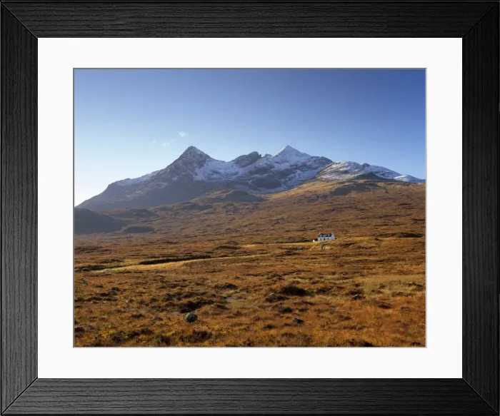 Framed Print : Cottage and Sgurr nan Gillean Framed Print : Cottage and Sgurr nan Gillean