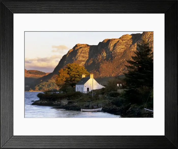 Framed Print : Cottage and hills at sunset Framed Print : Cottage and hills at sunset