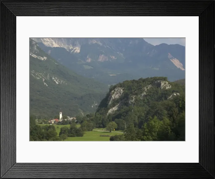 Framed Print : Village of Trnovo ob Soci in Soca Valley