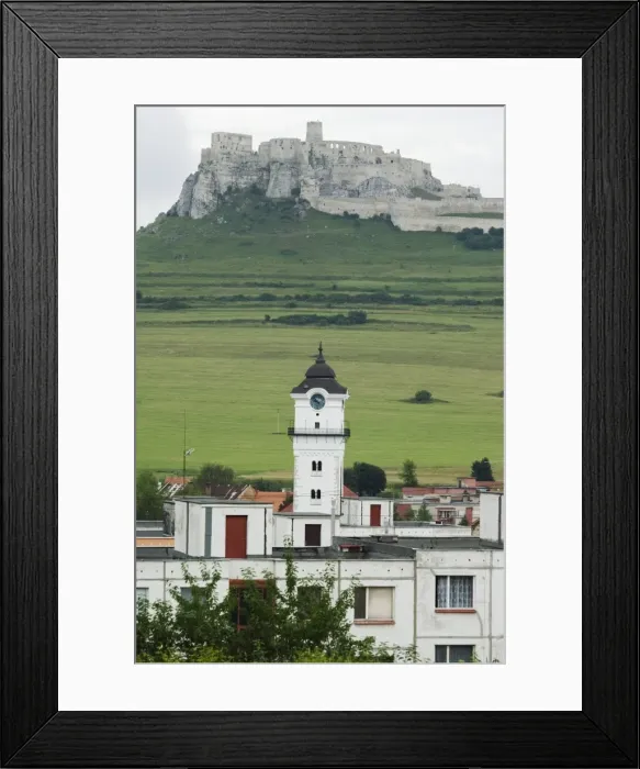 Framed Print : Old Town clock tower and ruins of Spissky Castle Framed Print : Old Town clock tower and ruins of Spissky Castle