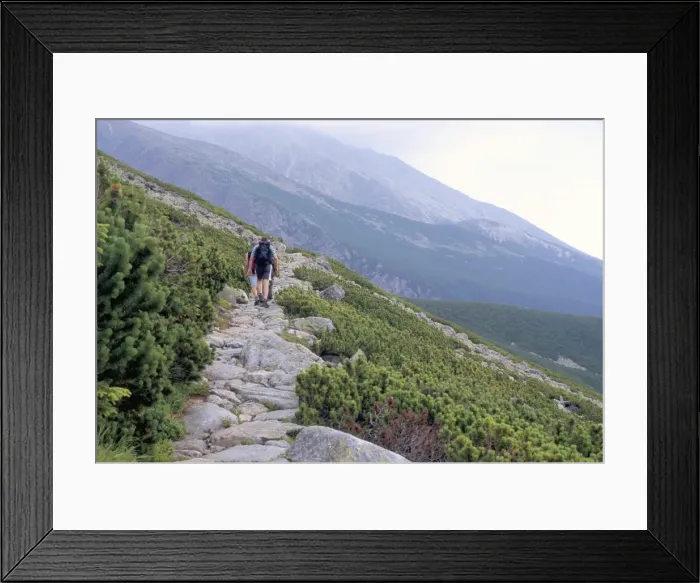 Framed Print : Hikers walking along Tatranska magistrala trail in Framed Print : Hikers walking along Tatranska magistrala trail in