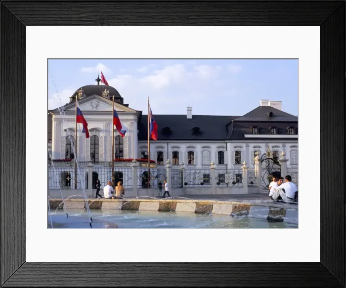 Framed Print : Rococo Grassalkovich Palace dating from 1760s and popular fountain Framed Print : Rococo Grassalkovich Palace dating from 1760s and popular fountain
