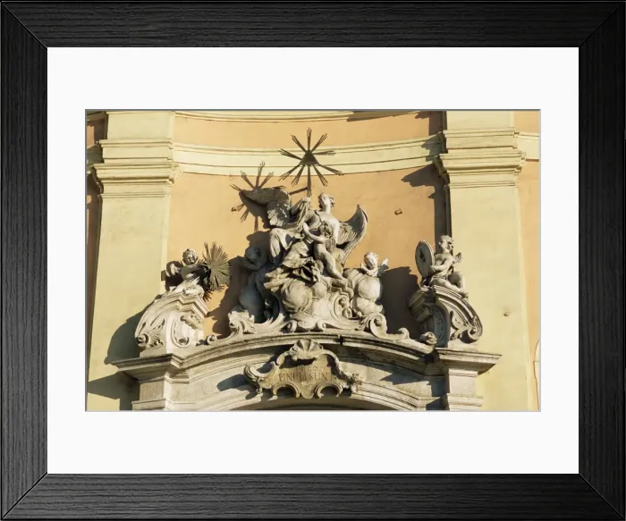 Framed Print : Facade detail of citys finest Baroque church of Holy Trinity Framed Print : Facade detail of citys finest Baroque church of Holy Trinity