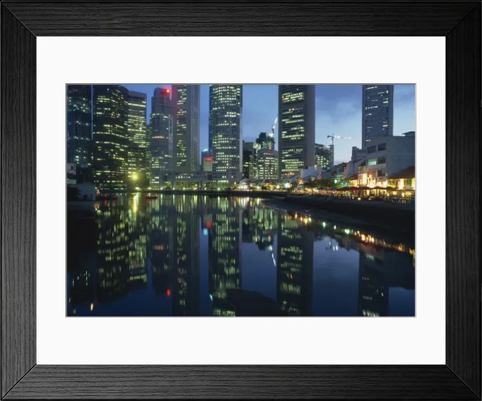 Framed Print : Reflections of the lights of buildings on Boat Quay Framed Print : Reflections of the lights of buildings on Boat Quay