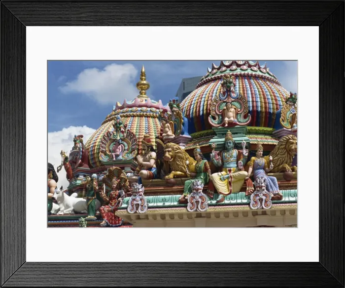 Framed Print : Close-up of statues and domes on the roof of the Sri Mariamman Temple Framed Print : Close-up of statues and domes on the roof of the Sri Mariamman Temple