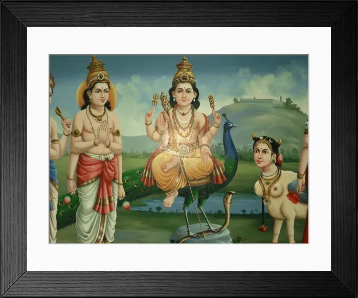Framed Print : Ceiling paintings of Hindu deities in the Sri Mariamman Framed Print : Ceiling paintings of Hindu deities in the Sri Mariamman