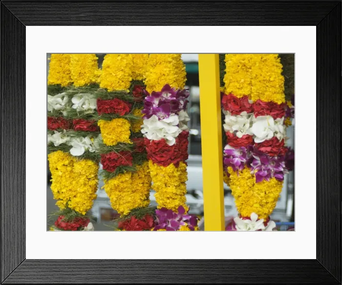 Framed Print : Flower stall selling garlands for temple offerings Framed Print : Flower stall selling garlands for temple offerings
