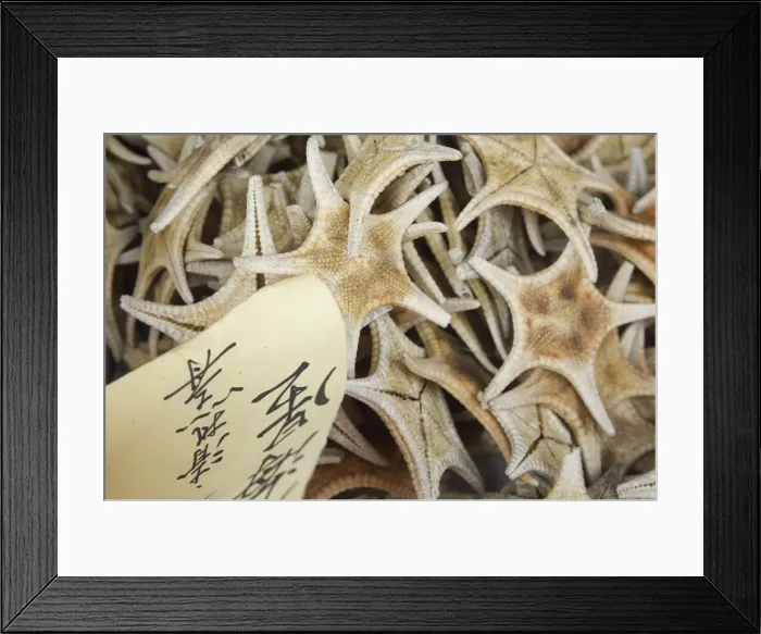 Framed Print : Dried starfish for sale in seafood shop