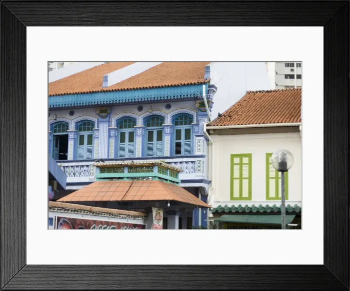 Framed Print : Colourfully painted houses in Little India Framed Print : Colourfully painted houses in Little India
